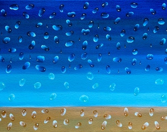 Abstraction oil painting Seascape ocean art abstract Blue wave Drops on the painting Sea coast drops abstract oil painting on canvas