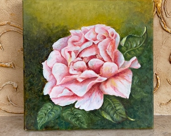 バラの油絵キャンバスオリジナル、花のアート絵画、花の咲く絵画、淡い