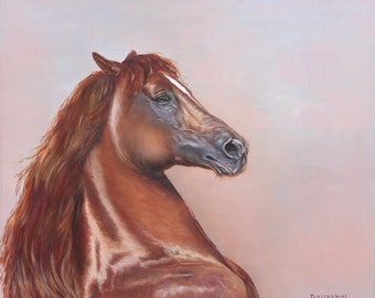 Horse Oil painting on canvas Original Brown horse. Oil painting Horse .Oil Painting Demo. Handmade, Gift, Decor photorealism