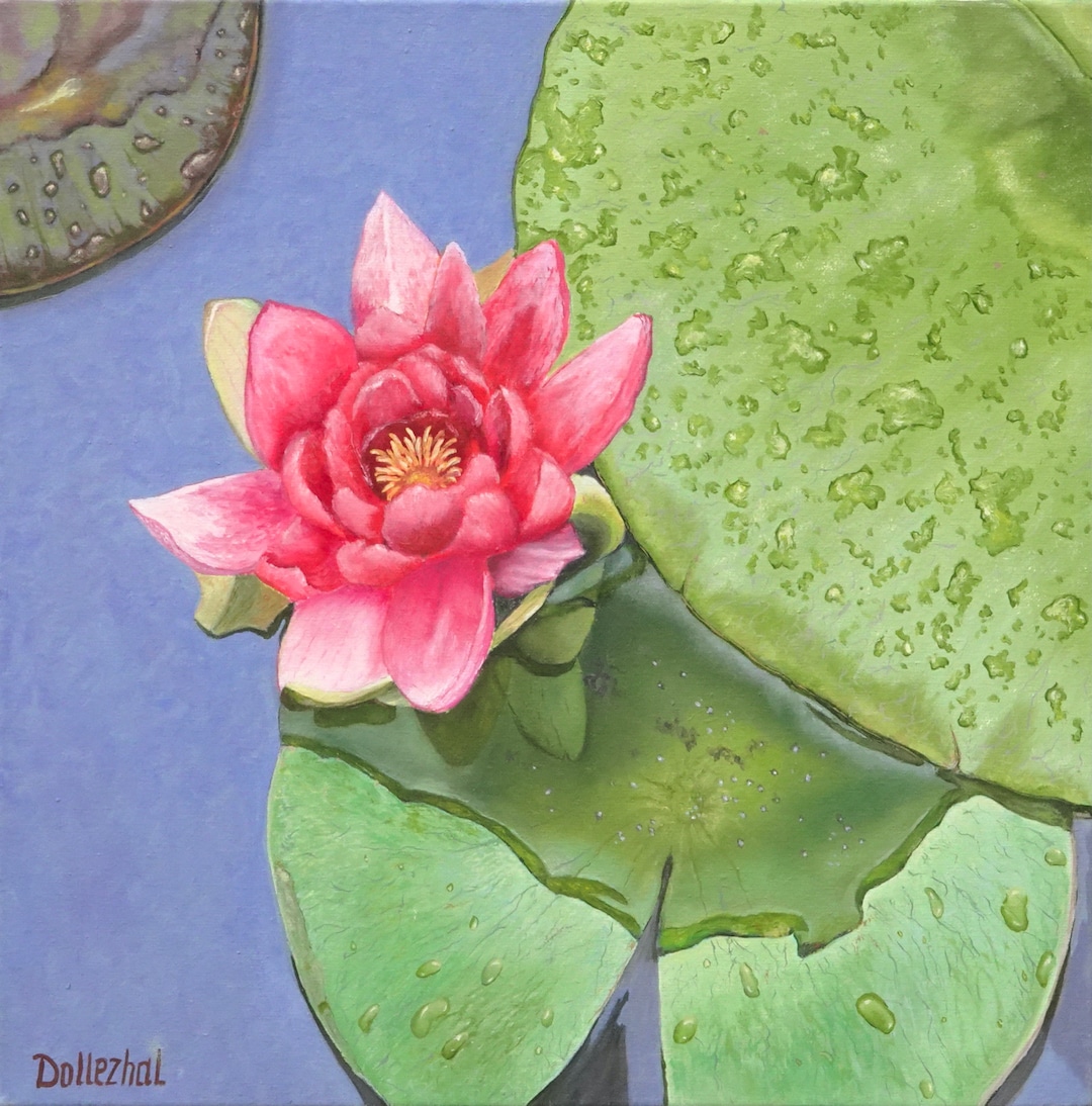 Lotus Oil Painting Water Lotus on the Pond, Original Painting on Canvas ...