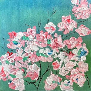 Blooming Sakura Oil Painting Miniature Art Original Art Flower Mini Picture sakura branch art Sakura decor malarstwo image 2