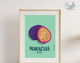 Maracujá – Ilustração Fruta da Madeira Passionsfrukt Madeira Print Poster Passionsfrukt Exotisk Madeira Poster Druck Maracuja