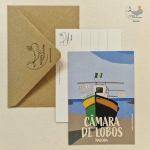Postal Camara de Lobos (ilha da madeira funchal local designer, minimalist draw, souvenir gift ideia pescador aldeia papel reciclado