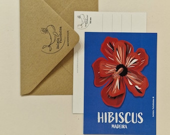 Postal HIBISCUS ( flor da ilha da Madeira , Funchal Festa da flor portugal ) ideia presente ou cartaz para ofercer