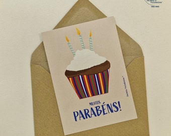 Postal Parabens Aniversário bolo original (ilha da Madeira , concept store desing baleiavulcanica Funchal )