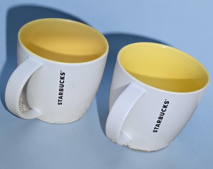 Starbucks Set of Two White & Yellow Ceramic Mugs (Bone China)