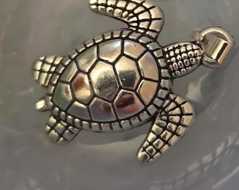 Detailed Sterling Silver Sea Turtle Pendant (1.5”)