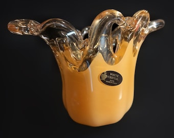 Murano Handcrafted Clear and Amber Glass Bowl