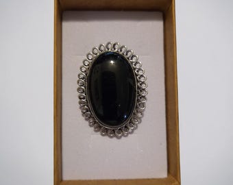 Size 7.5 Basalt Ring Set Into Silver! This special Stone Measures 1.5" X 3/4"