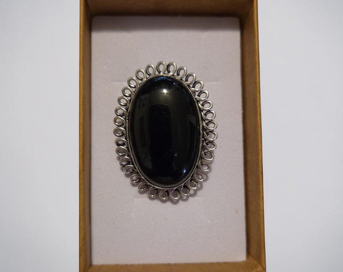 Size 7.5 Basalt Ring Set Into Silver! This special Stone Measures 1.5" X 3/4"
