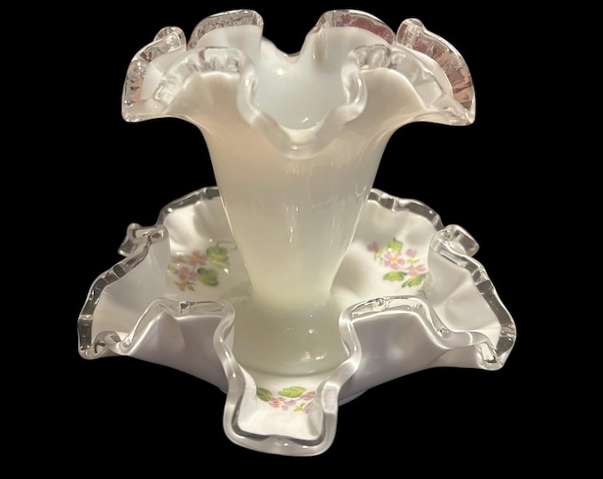 Hand Painted Fenton Small Bowl/1950's with A Small Candle Holder/Vase