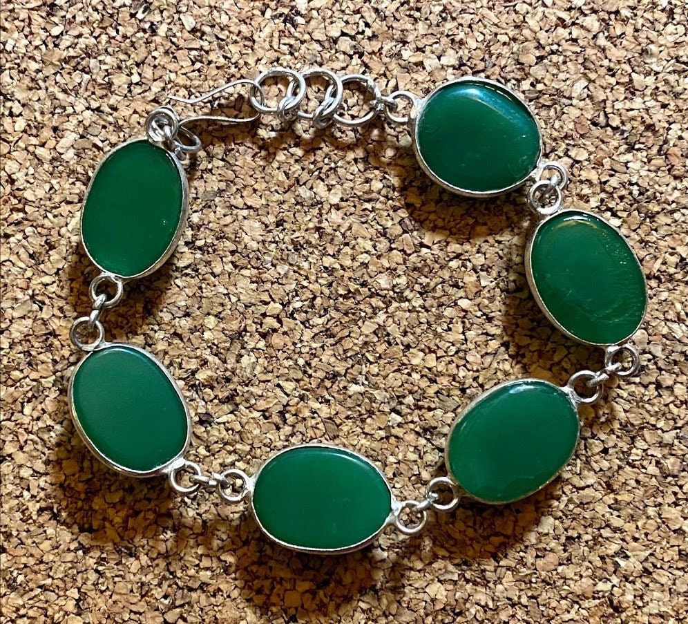 An Eight Inch Green Onyx Bracelet Etsy