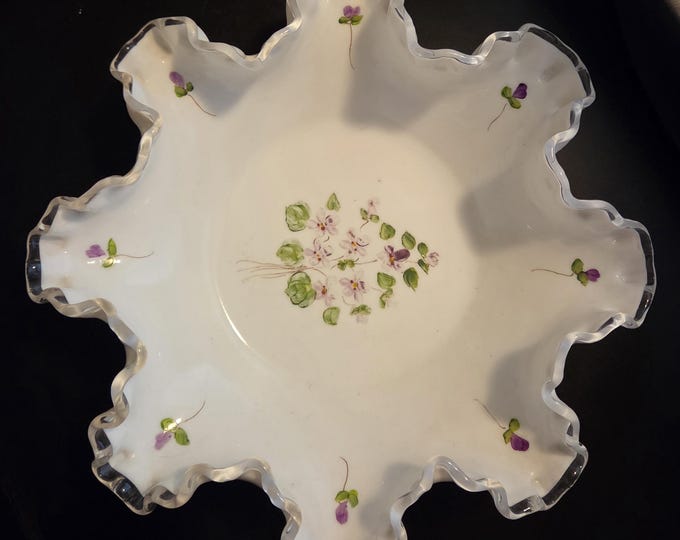 Nine-Inch Hand Painted Milk Glass Bowl