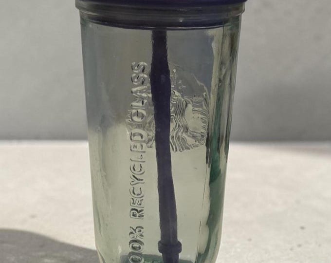 Starbucks Clear Recycled Glass Tumbler with Plastic Recycled Lid & Straw Purple