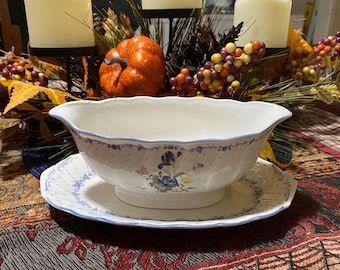 Nikko Ware Blue Peony ceramic Gravy Boat and Separate Underplate 1970s