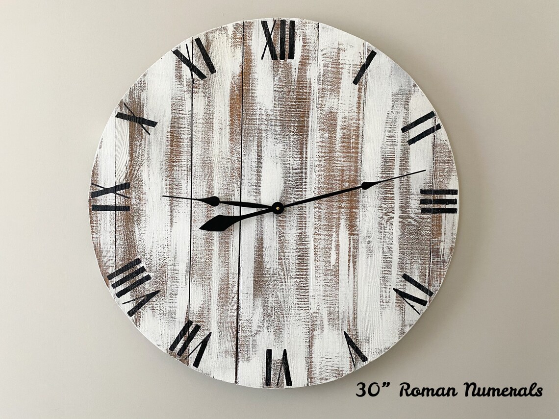 Large White Rustic Farmhouse Clock Etsy