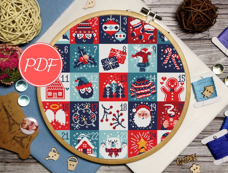 Christmas cross stitch pattern Advent calendars Counted Etsy
