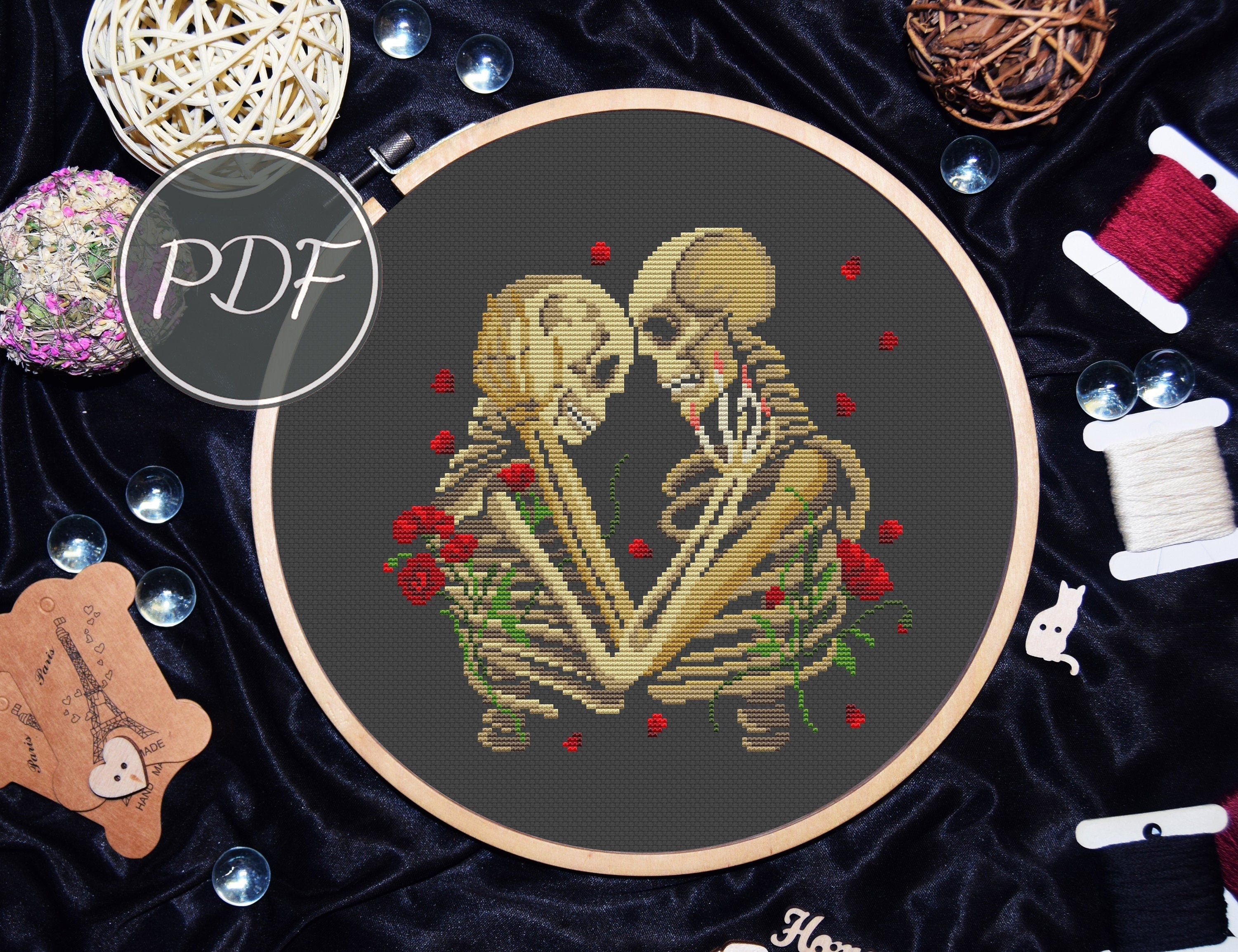 Gothic cross stitch Skeleton lovers cross stitch pattern | Etsy