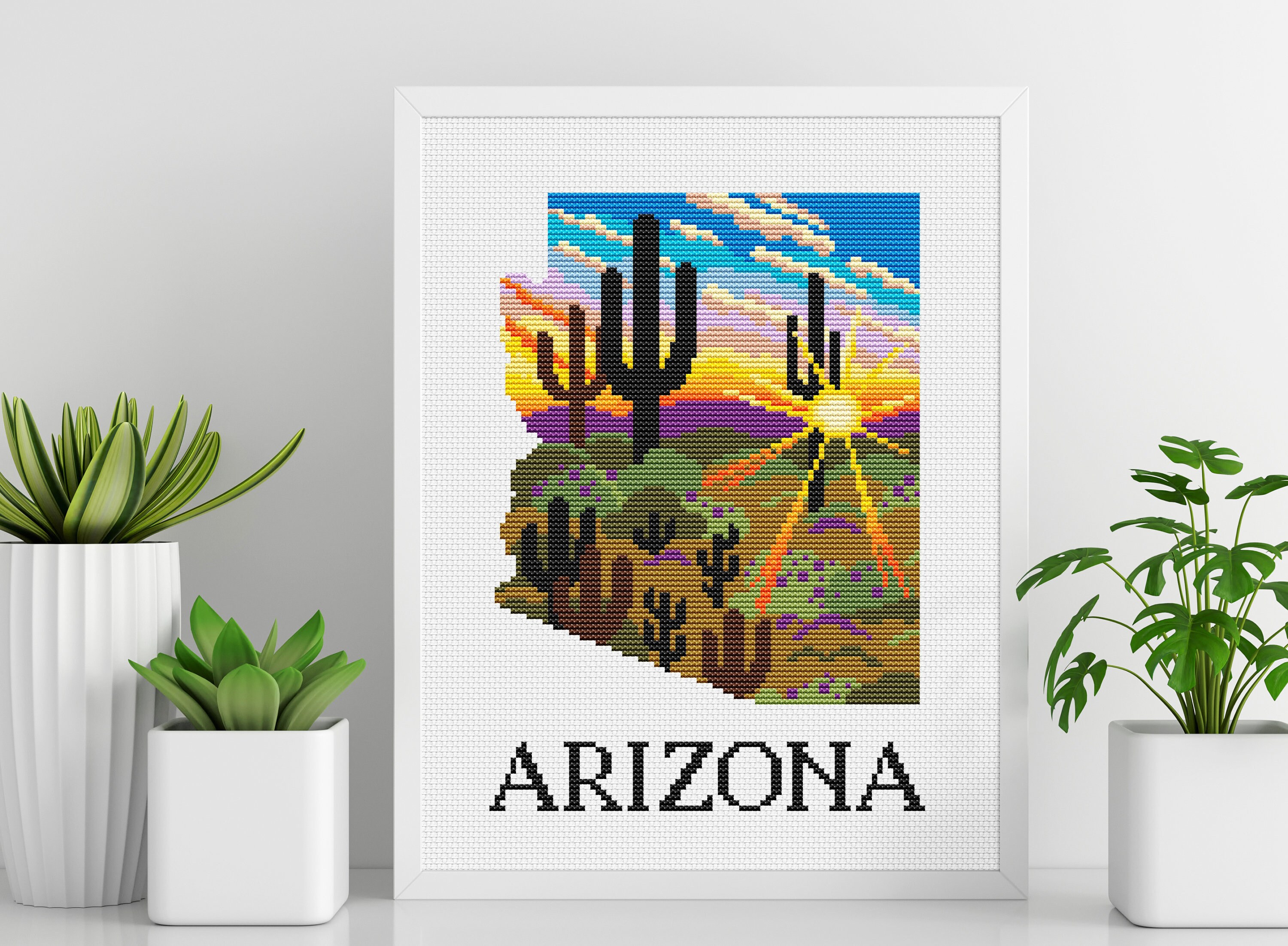 Silhouette Arizona cross stitch pattern US states cross Etsy
