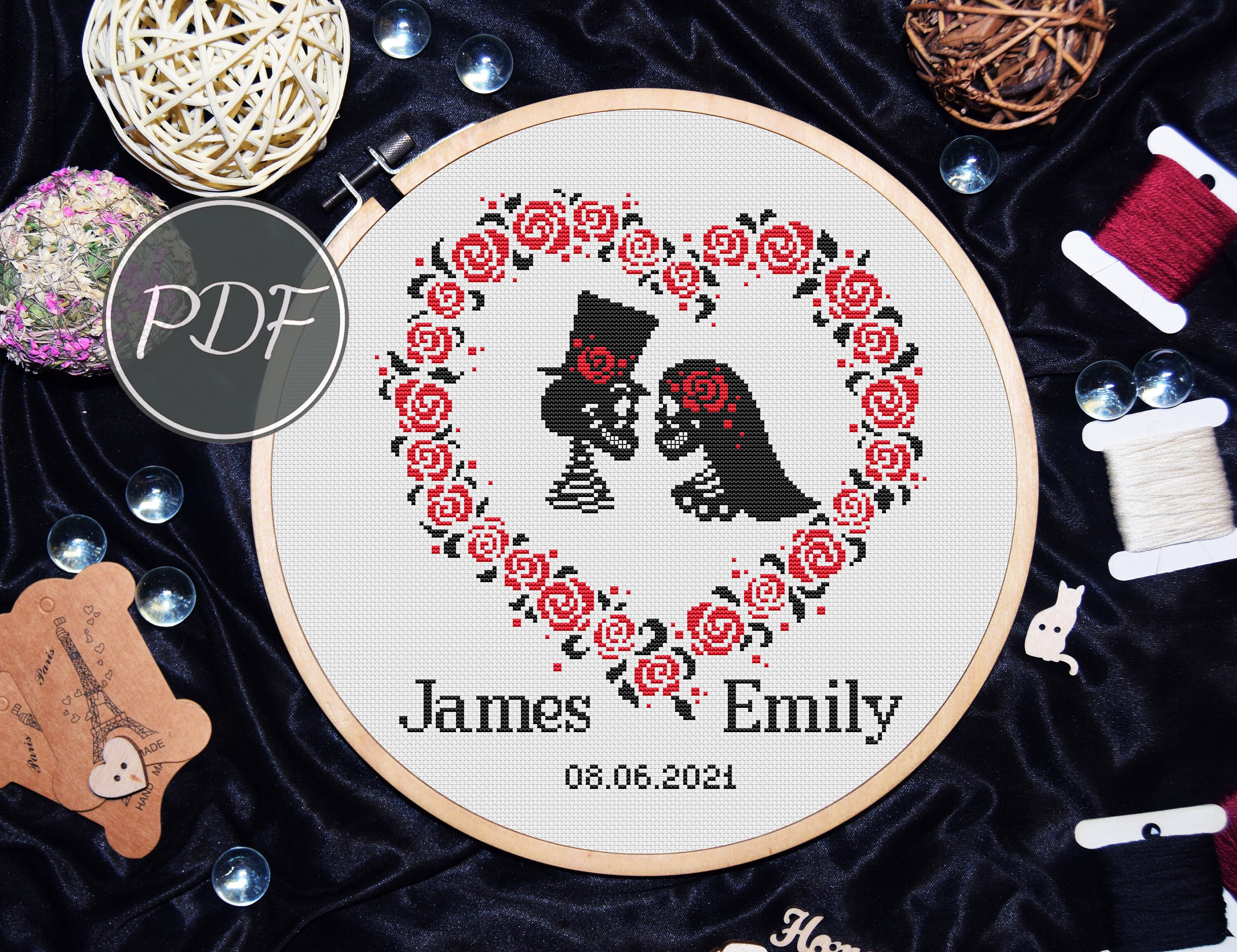 Gothic cross stitch Bride and groom cross stitch pattern | Etsy