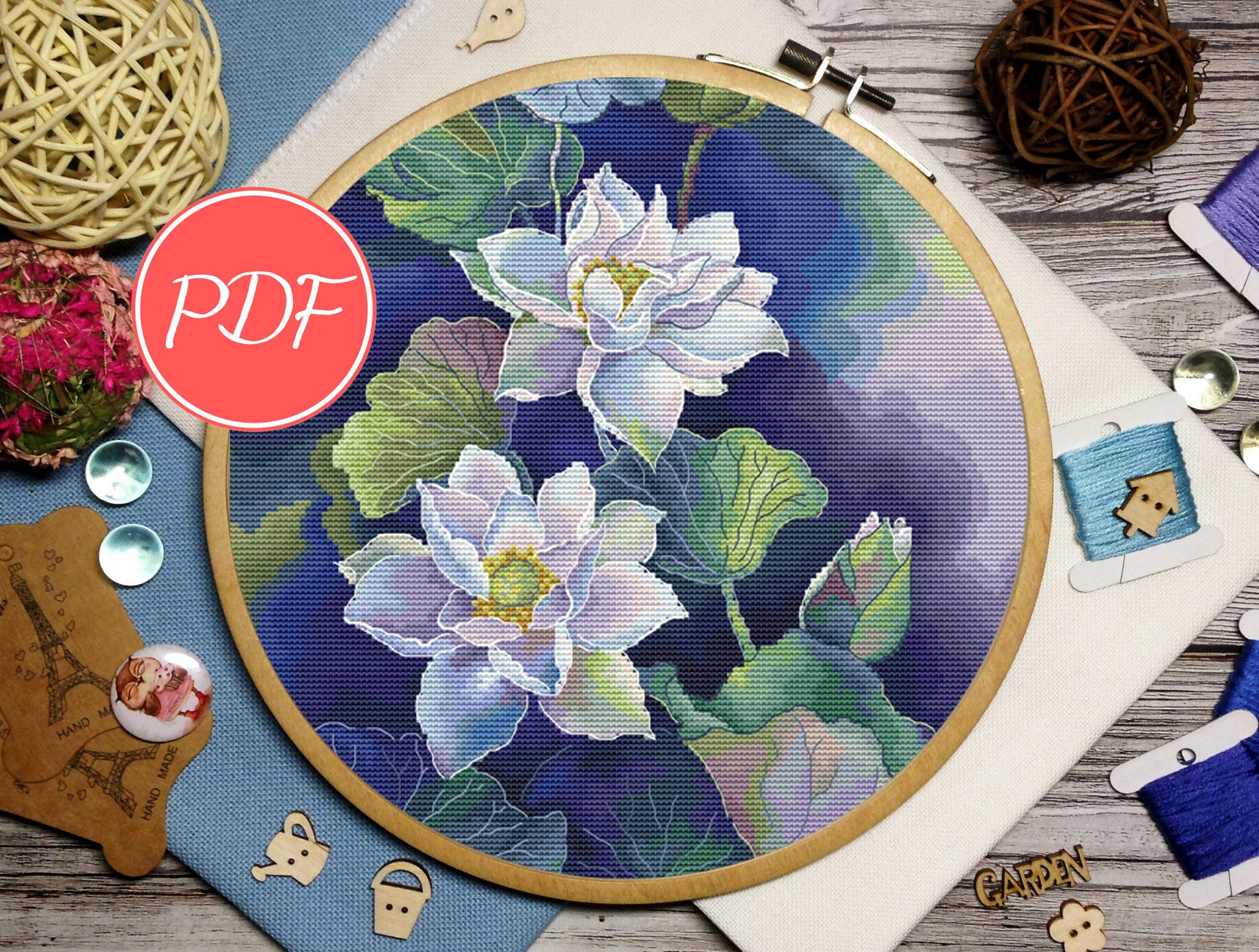 White lotus cross stitch Flowers cross stitch pattern | Etsy