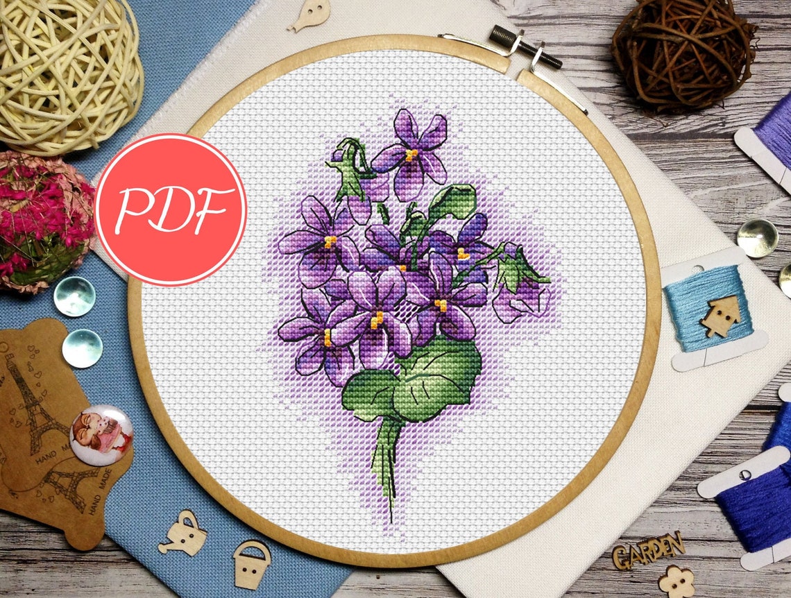 Violets bouquet cross stitch Flowers cross stitch pattern Etsy
