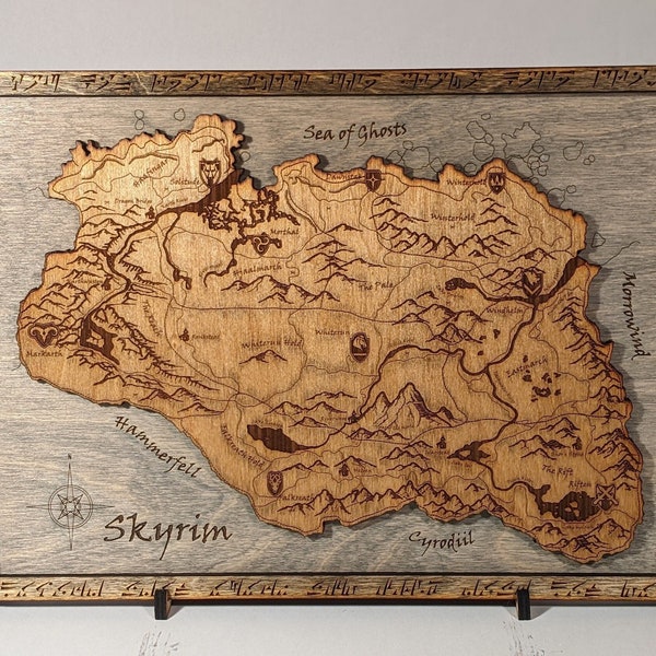 Skyrim Wood Map: Video Game Map, Elder Scroll, Fantasy Map, Game Room Art, Unique Game Art, Laser Cut, Gamer Gift, Gift for Him,Gift for Her