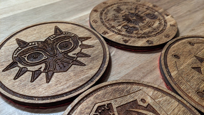 Zelda Coasters: Set of Four Different Images, Laser Engraved Wood with Felt image 8