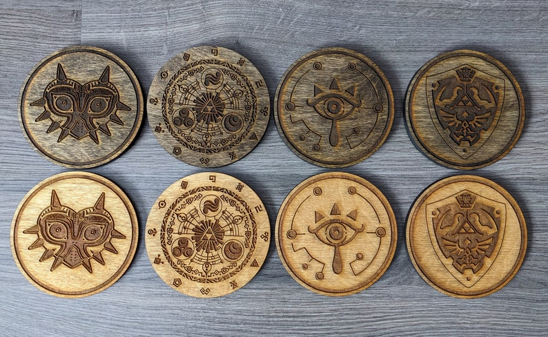 Zelda Coasters: Set of Four Different Images, Laser Engraved Wood with Felt image 4
