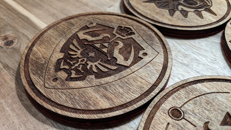 Zelda Coasters: Set of Four Different Images, Laser Engraved Wood with Felt image 10