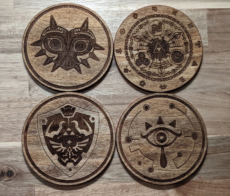 Zelda Coasters: Set of Four Different Images, Laser Engraved Wood with Felt image 2