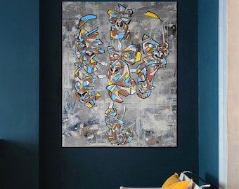 Original - Connecting - Acrylic painting on MDF - interior decoration - street art