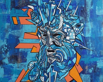 Print - Poseidon - mythology - street art - geometric art - interior design