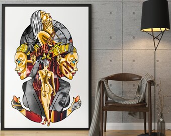 Print - BDSM - erotic art - digital painting - interior design - geometric art