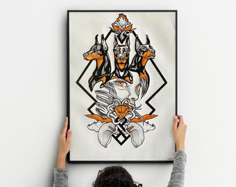 Drawing - comics - manga - sketch - geometric art - doberman portrait flowers - decoration