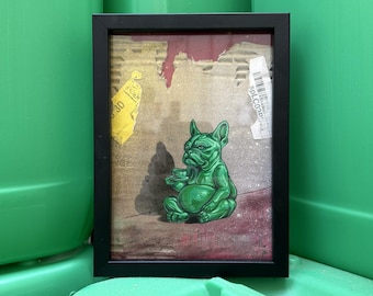 Frenchie I Street art artwork on cardboard