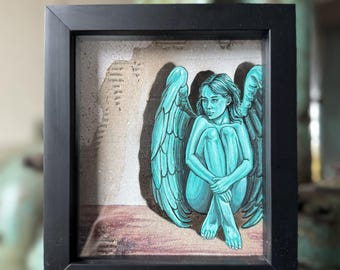 Angel I, street art on recycled cardboard
