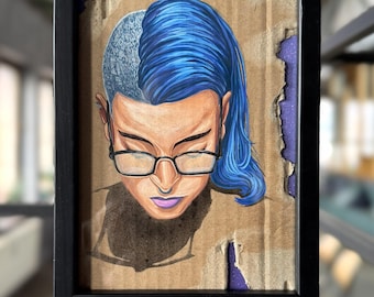 Blue Static I Original street art artwork on recycled cardboard
