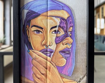 Mirror I Original street art artwork on recycled cardboard