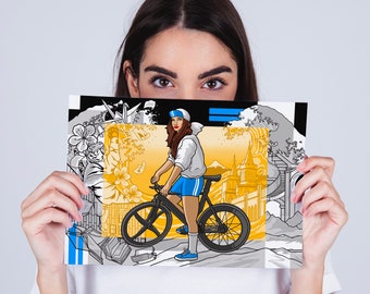 Berlin vibes - print - digital painting - bike - japan - Tiger - origami - Berlin