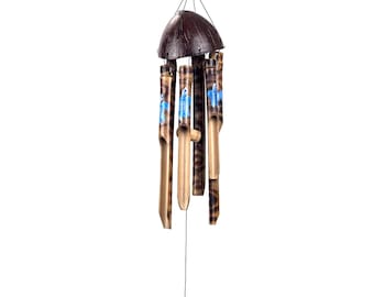 Natural Bamboo Coconut Wind Chime – Hand Painted 80cm Garden Ornament Tuttle Design