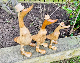 Hölzerne Ente Gummistiefel / Hut 28 cm Stehen Natürliche Holzfarbe Groß Schrullig