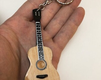 Acoustic Brown Mini guitar key ring 10cm designs wooden handmade music key chain keyring keychain 10 colours