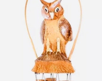Grote windgong uil drakenvogel kokosnoot bamboe handgemaakte hangende tuin