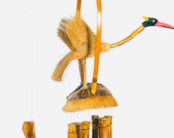 Grote windgong uil drakenvogel kokosnoot bamboe handgemaakte hangende tuin