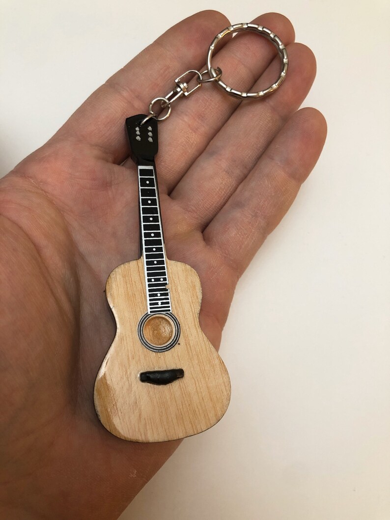 5 colours Mini guitar key ring 10cm/5 designs wooden handmade Etsy