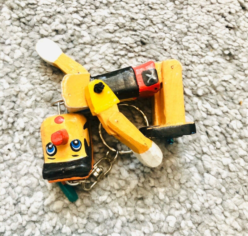 Pinocchio Keychain Wooden Handmade Key Ring Retro