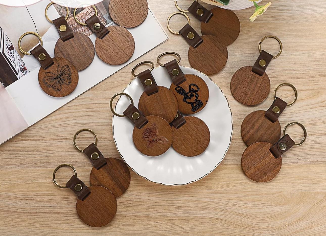 Personalized Dark Wood Keychain, Custom Engraved Keyring, Gift Message ...