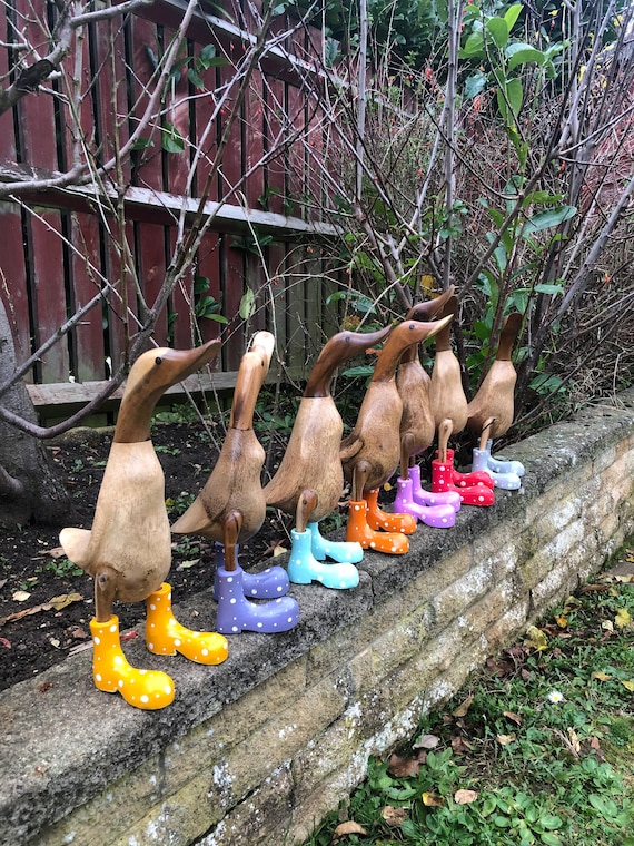Handmade Wooden Duck in Colour Boots Garden Home Decor (25cm)