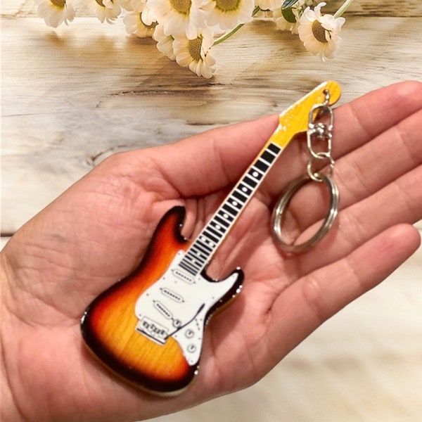 Electric Mini guitar key ring 10cm designs wooden handmade music gift key chain keyring keychain 5 colours acoustic Keyring key chain wood